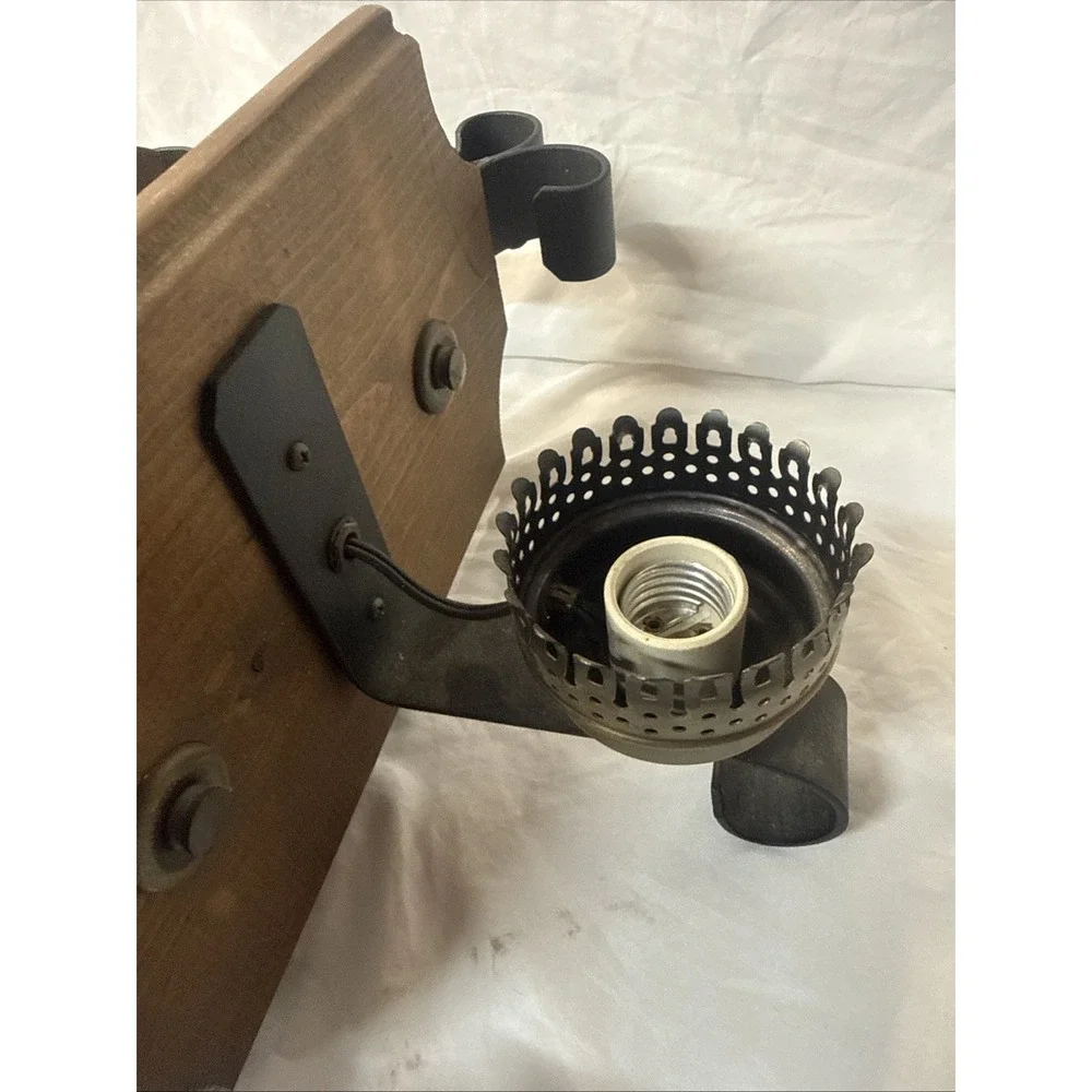 Vintage 70's Hang Light Tavern Iron Rustic Wood Farmhouse Saloon Pub Spanish Rev